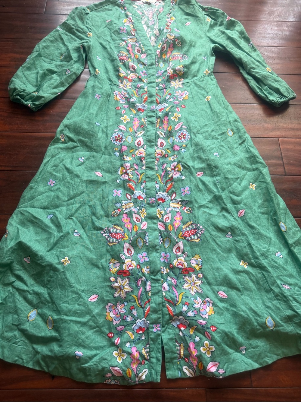 Boden Green Floral-Embroidered Midi Dress 100% Linen - Picture 4 of 10